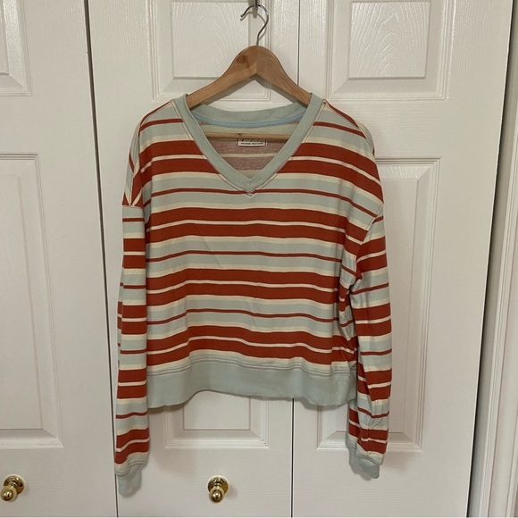 Free People Oversized Striped Pullover Sweatshirt Sweater Size Medium - Picture 2 of 7
